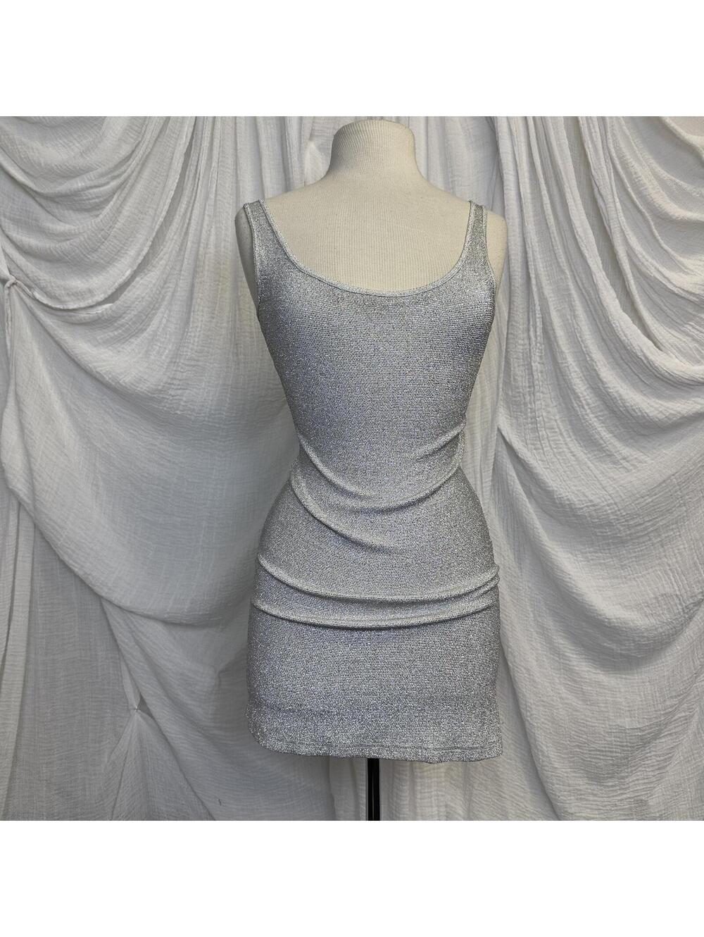 Y2k Glam Silver Sparkle Mini Bodycon Dress Size M
